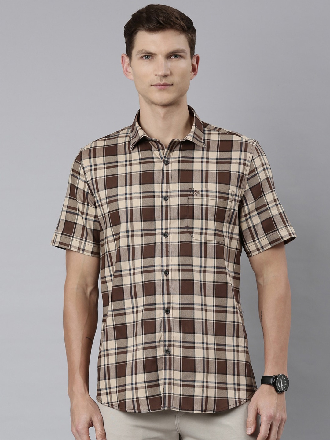 

Chennis Classic Slim Fit Tartan Checks Opaque Casual Shirt, Brown