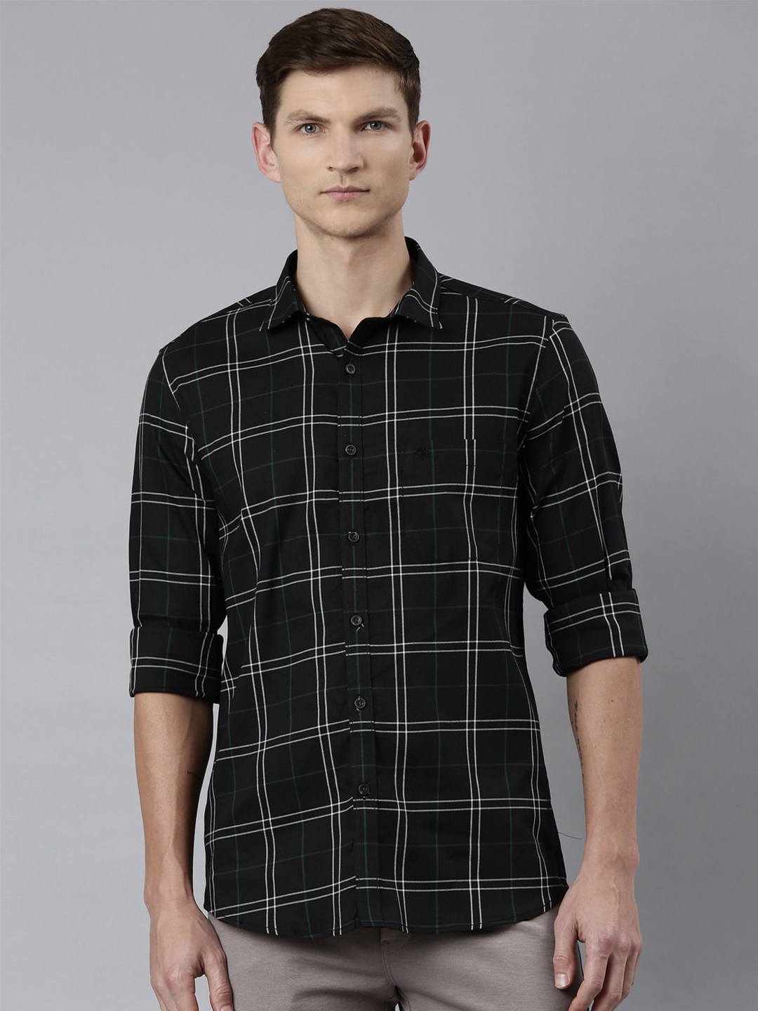 

Chennis Classic Slim Fit Tartan Checks Opaque Casual Shirt, Black