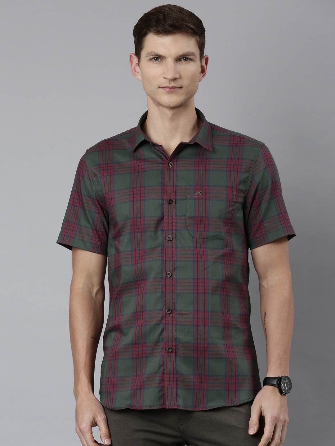 

Chennis Classic Slim Fit Tartan Checks Opaque Checked Casual Shirt, Green