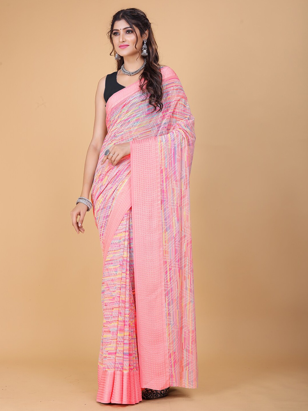 

KALINI Abstract Printed Pure Georgette Saree, Pink