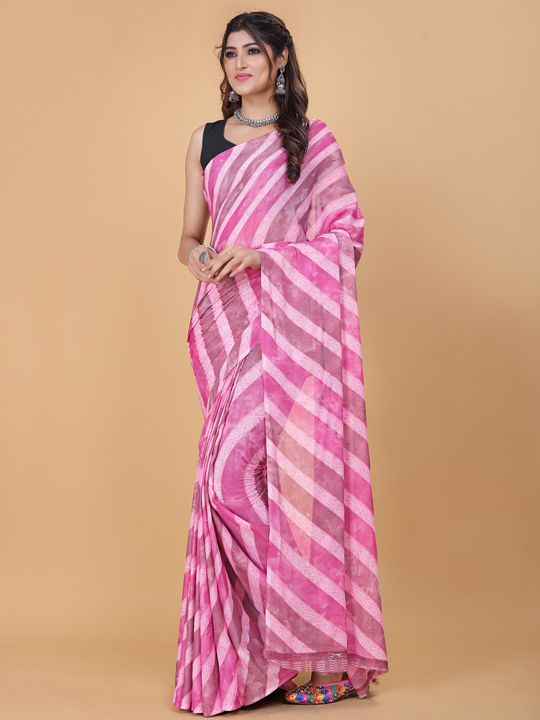 

KALINI Striped Pure Georgette Saree, Pink