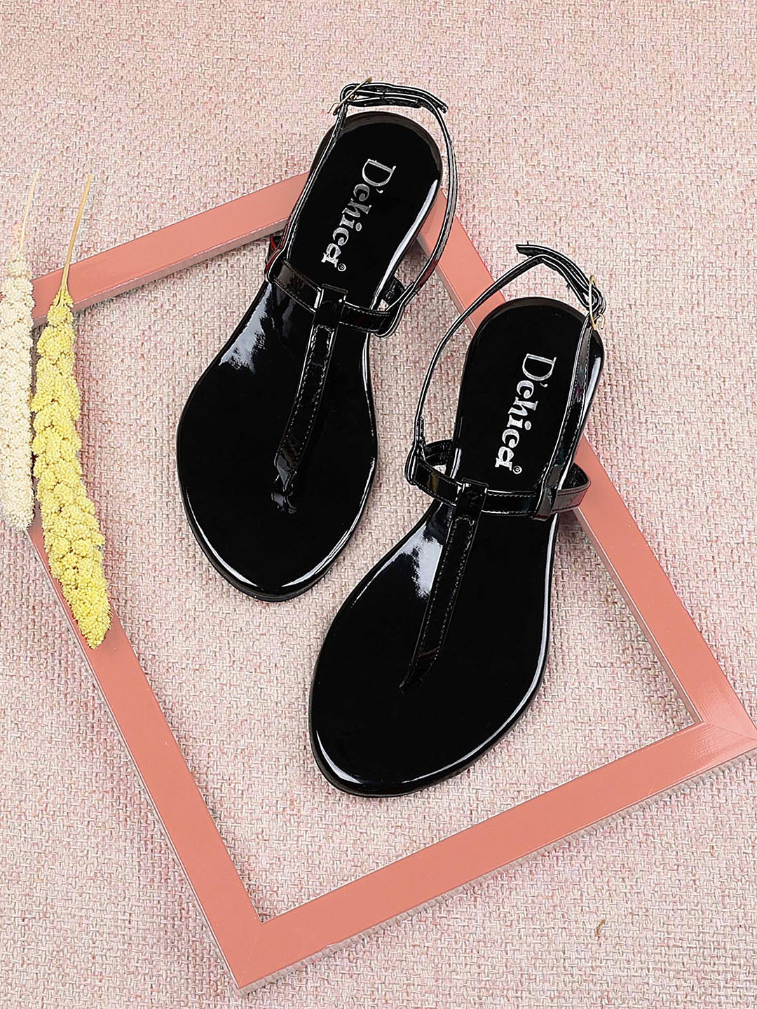 

DChica Open Toe T-Strap Flats, Black