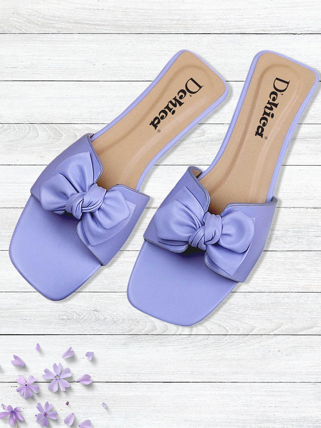 

DChica Bow Embellished Open Toe Flats, Lavender