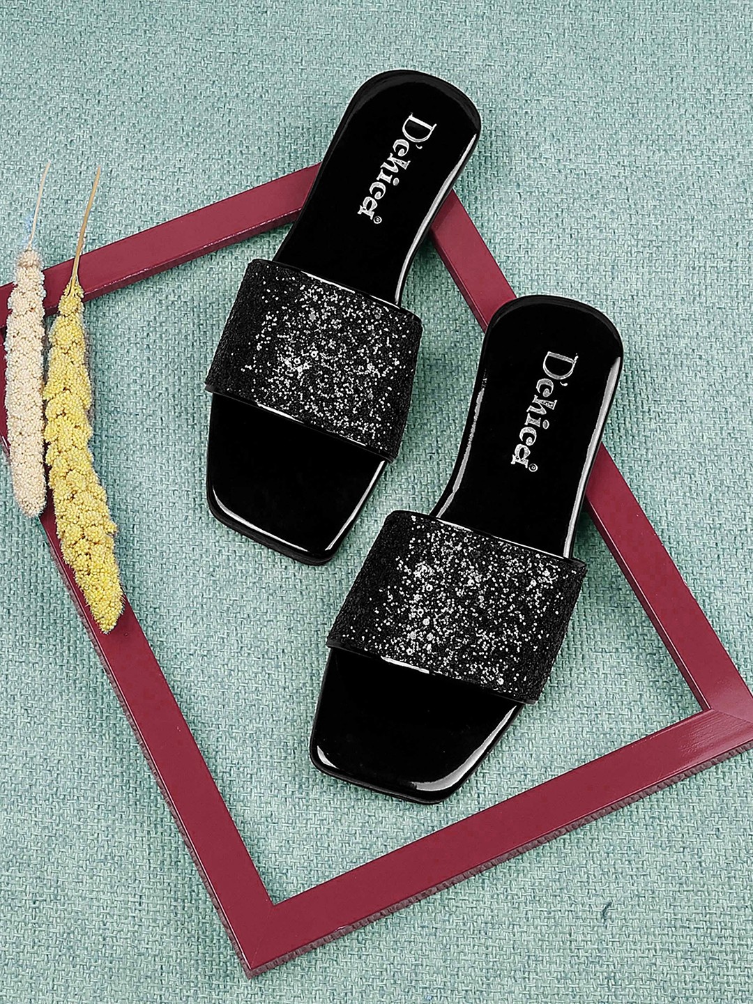 

DChica Embellished Open Toe Flats, Black