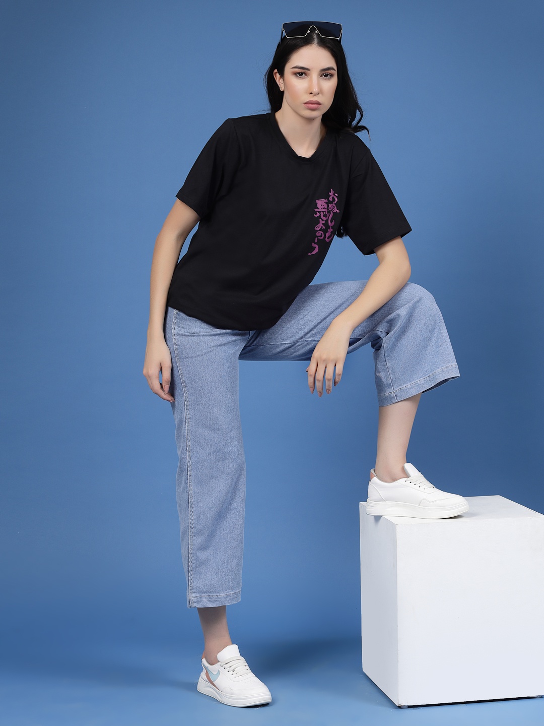 

Rigo Printed Drop-Shoulder Sleeves Pure Cotton T-shirt, Black