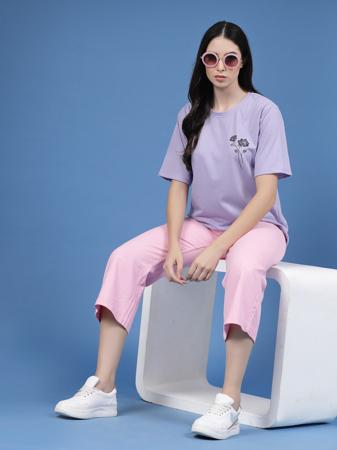 

Rigo Pure Cotton Printed Drop-Shoulder Oversized T-shirt, Purple