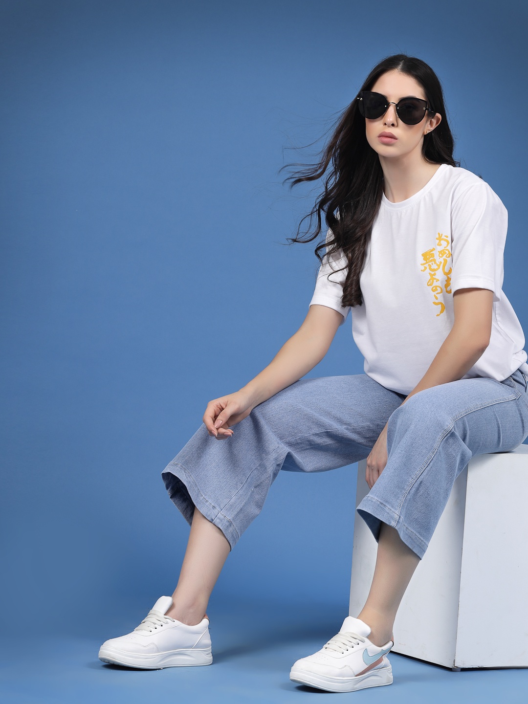 

Rigo Printed Drop-Shoulder Sleeves Pure Cotton T-shirt, White