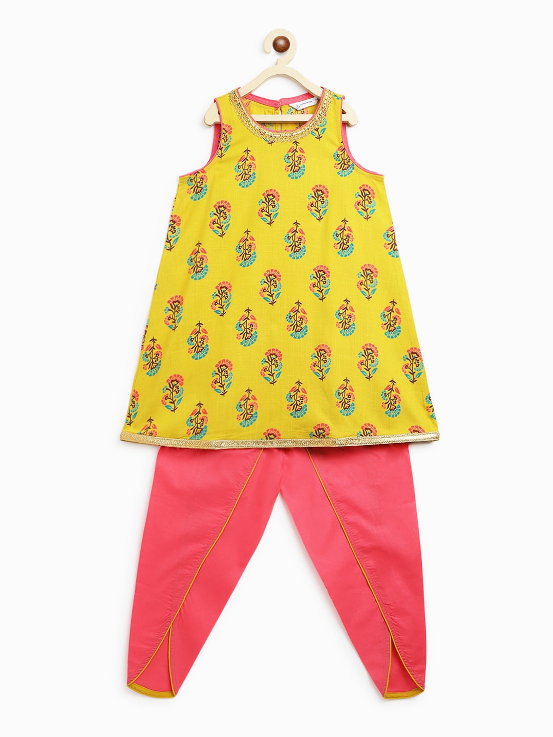 

Campana Girls Ethnic Motifs Printed Gotta Patti Detailed Kurta with Dhoti Pants, Lime green