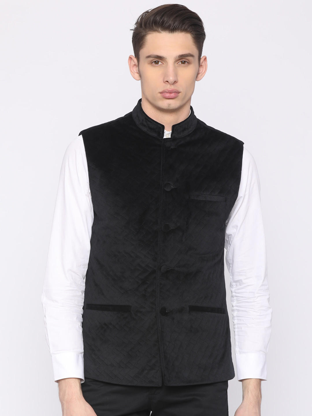 

Park Avenue Men Black Self-Design Slim Fit Nehru Jacket