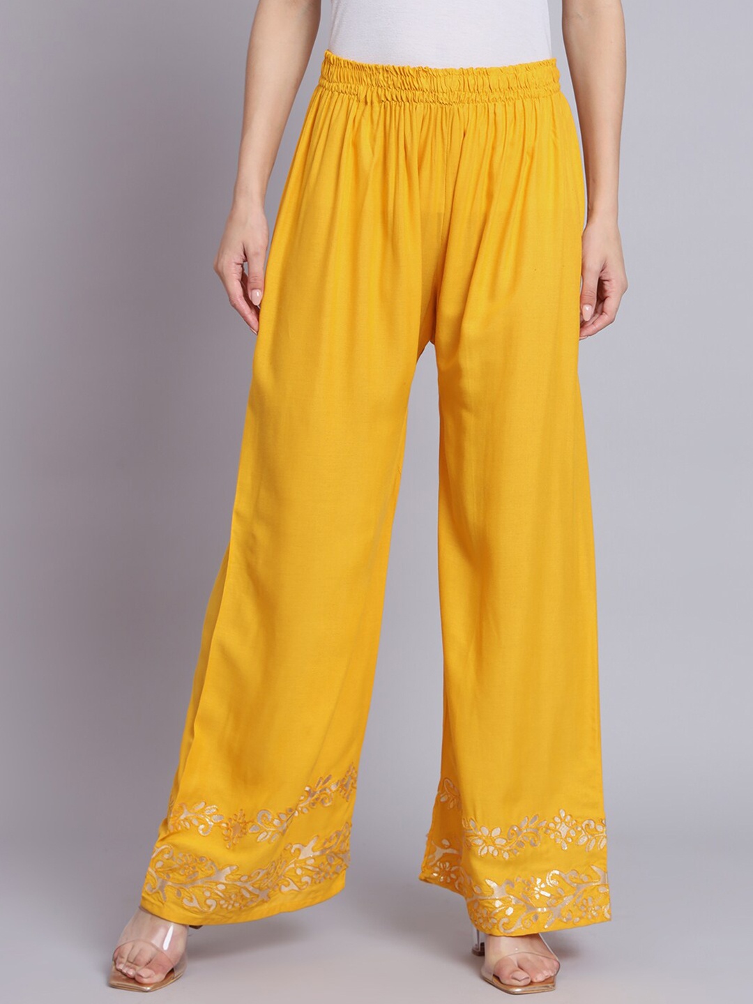 

BCZ Style Women Ethnic Motifs Hem Design Palazzos, Gold