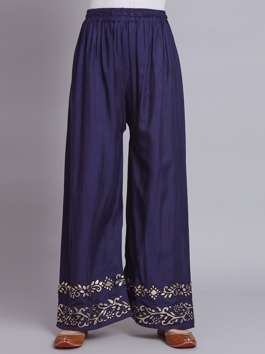 

BCZ Style Women Ethnic Motifs Hem Design Palazzos, Navy blue