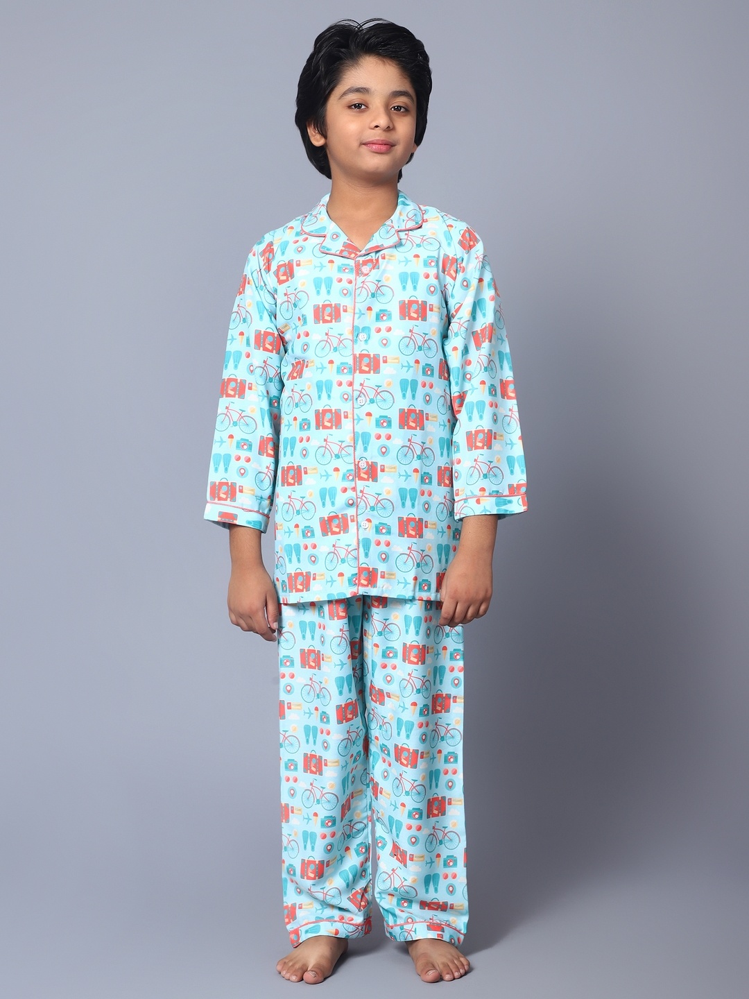 

Kiddiekid Kids Graphic Printed Pure Cotton Night suit, Blue