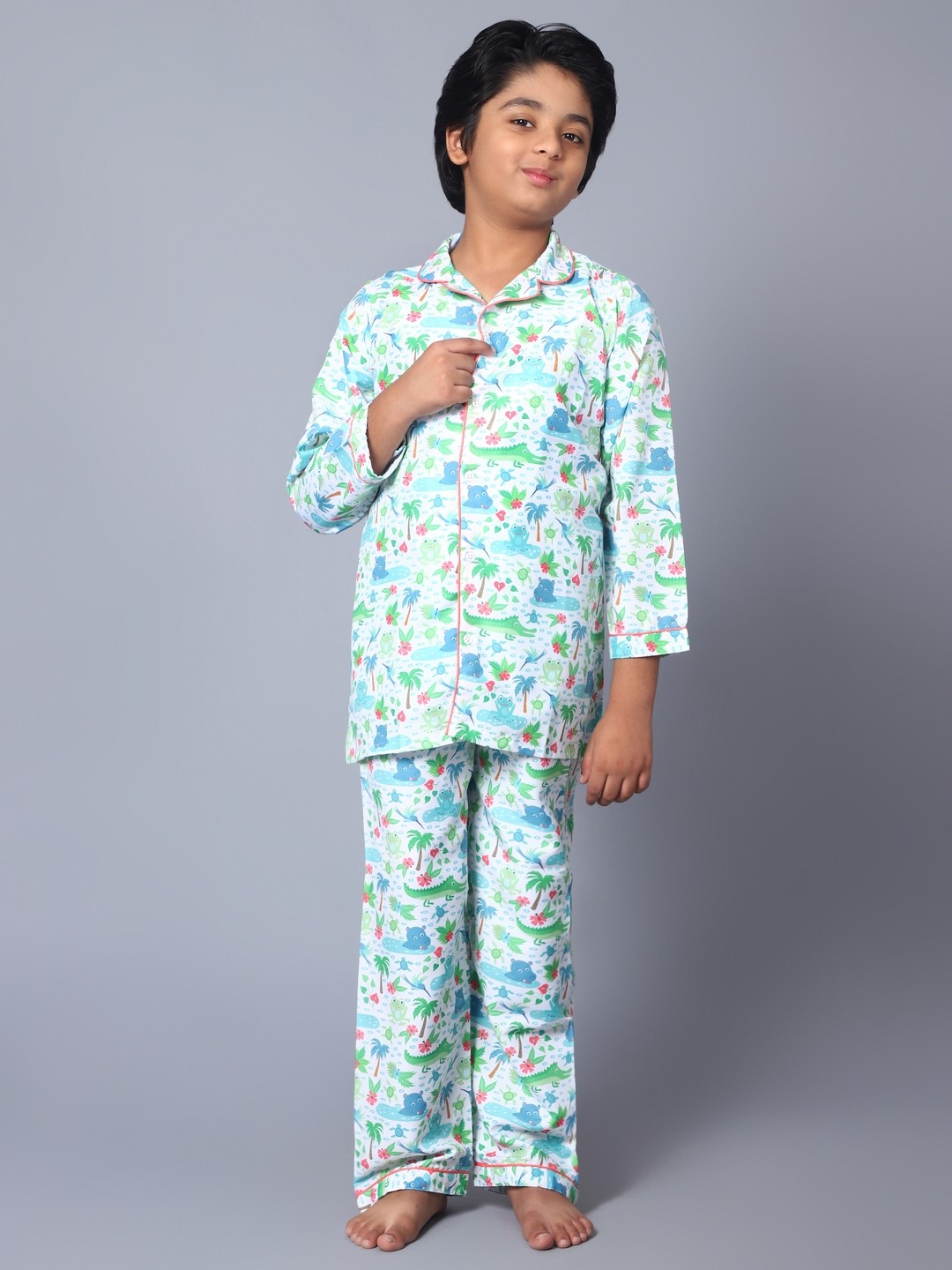 

Kiddiekid Kids Kids Graphic Printed Pure Cotton Night suit, Blue