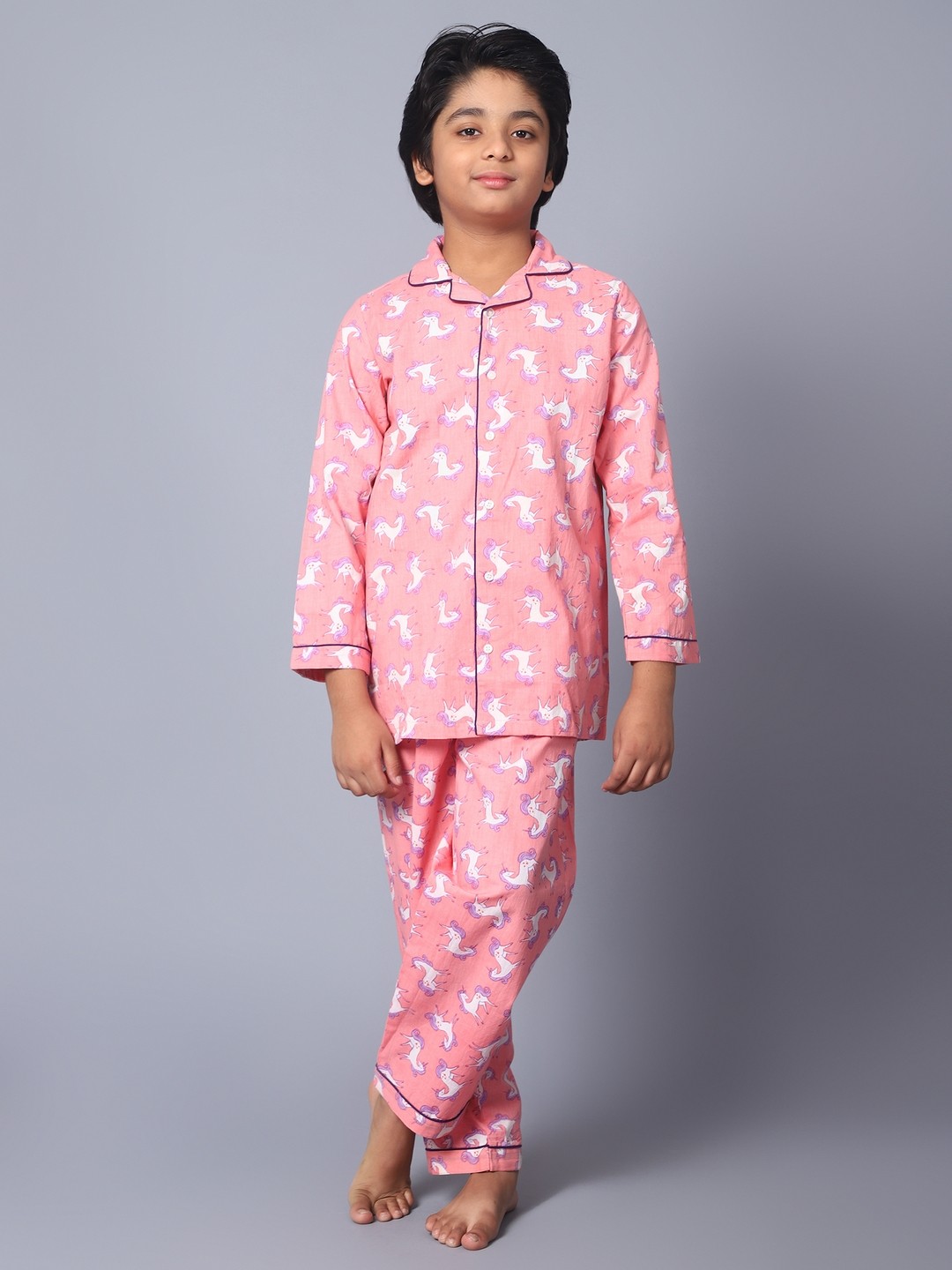 

Kiddiekid Kids Kids Graphic Printed Pure Cotton Night suit, Pink