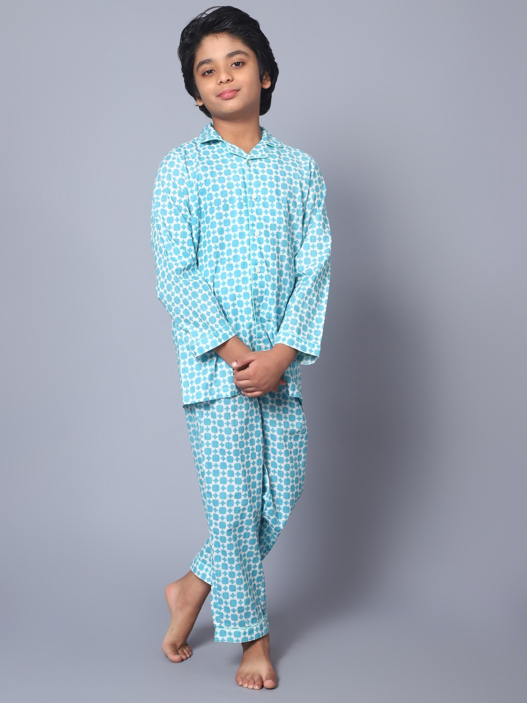 

Kiddiekid Kids Kids Geometric Printed Pure Cotton Night suit, Blue