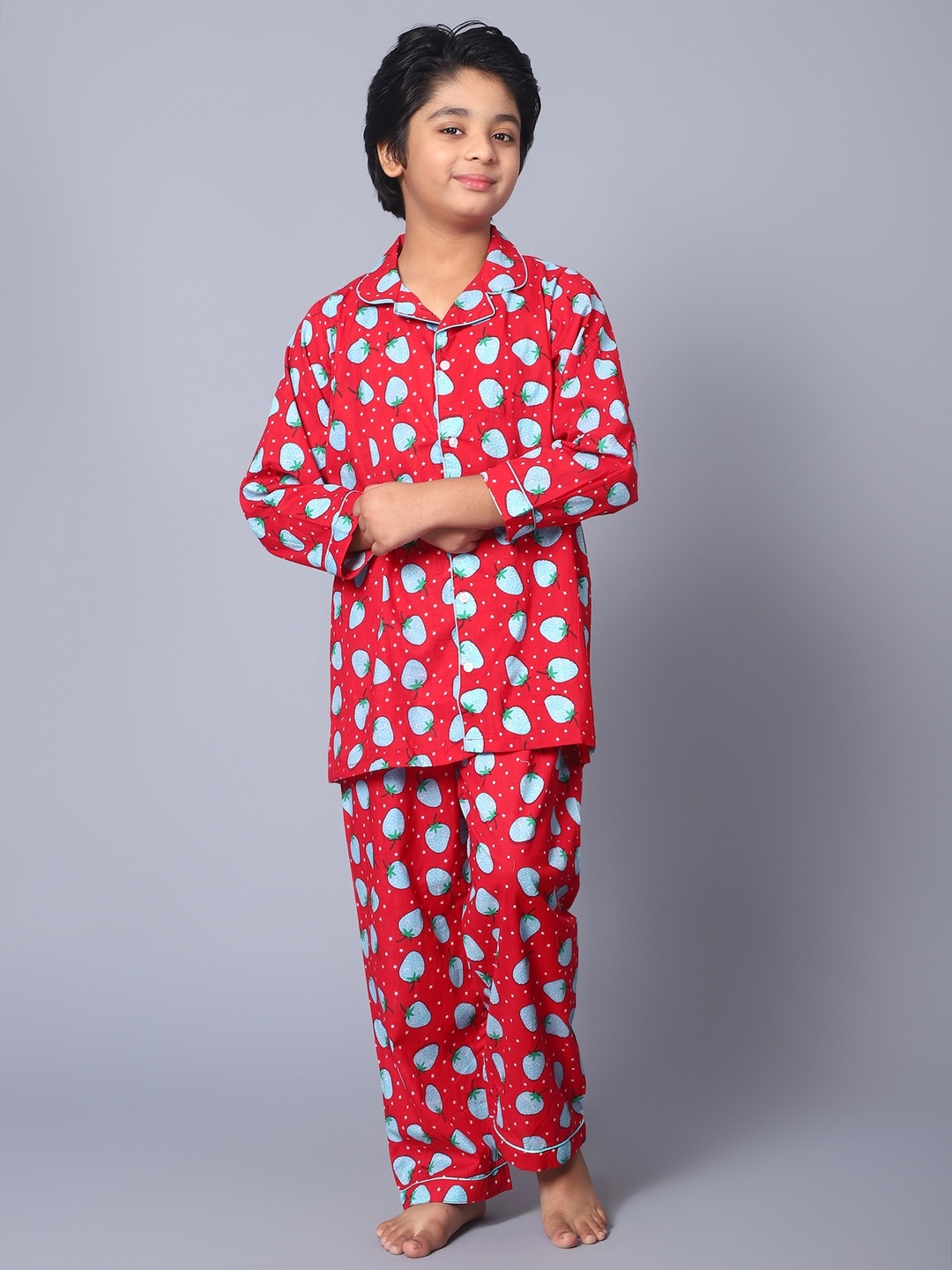

Kiddiekid Kids Graphic Printed Pure Cotton Night suit, Maroon