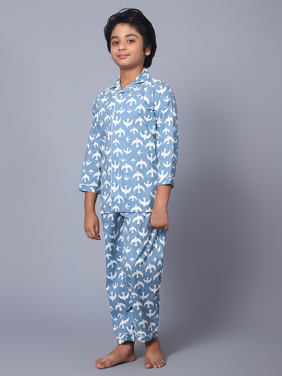 

Kiddiekid Kids Graphic Printed Pure Cotton Night suit, Blue