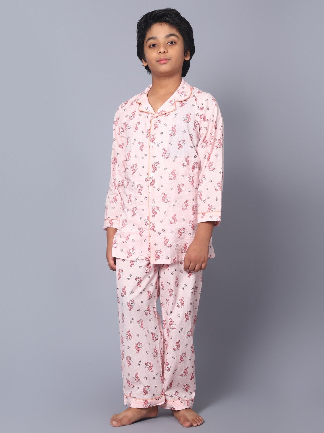 

Kiddiekid Kids Pure Cotton Printed Night suit, Pink