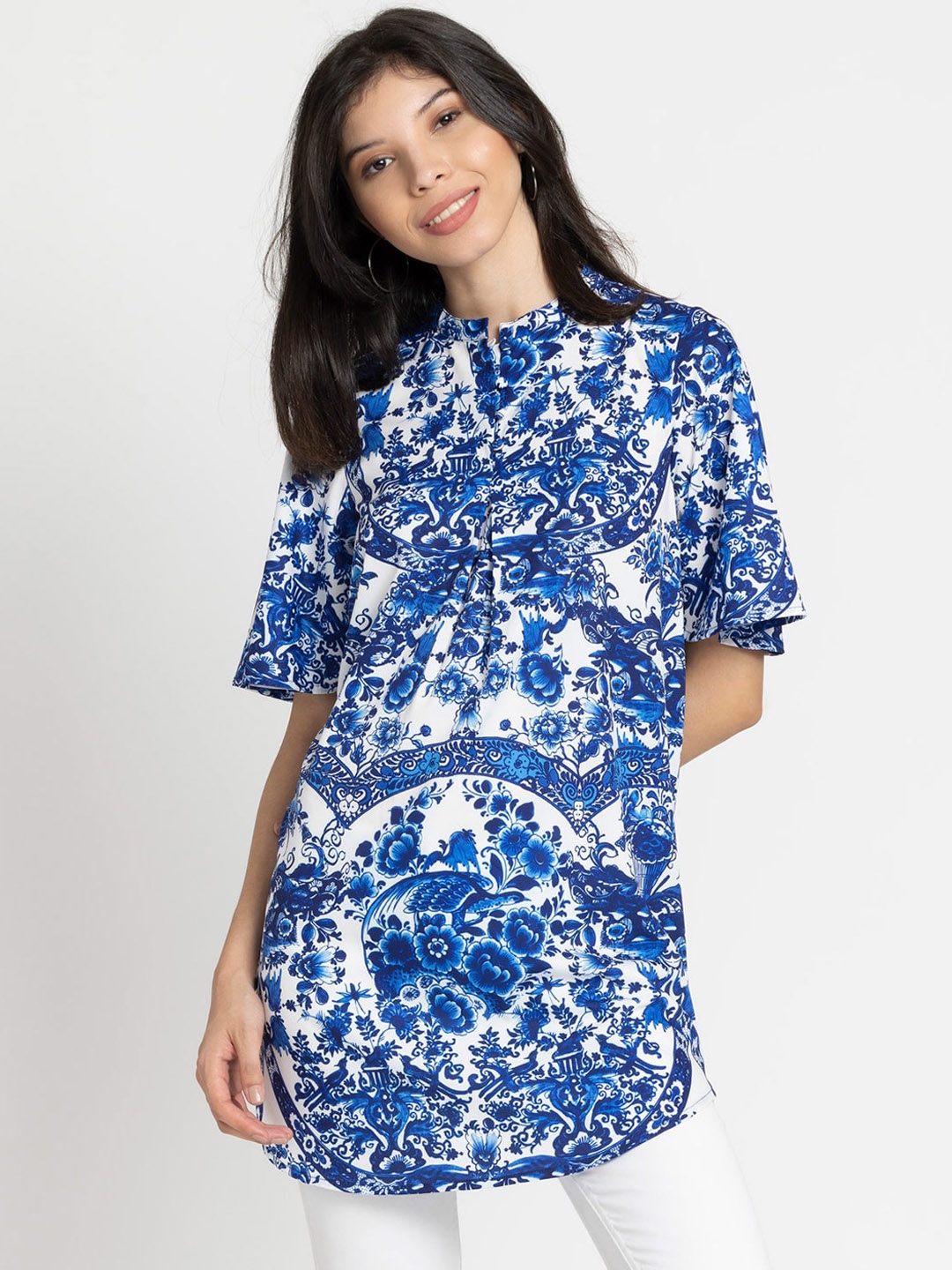 

SHAYE Floral Printed Flared Sleeves Tunic, White