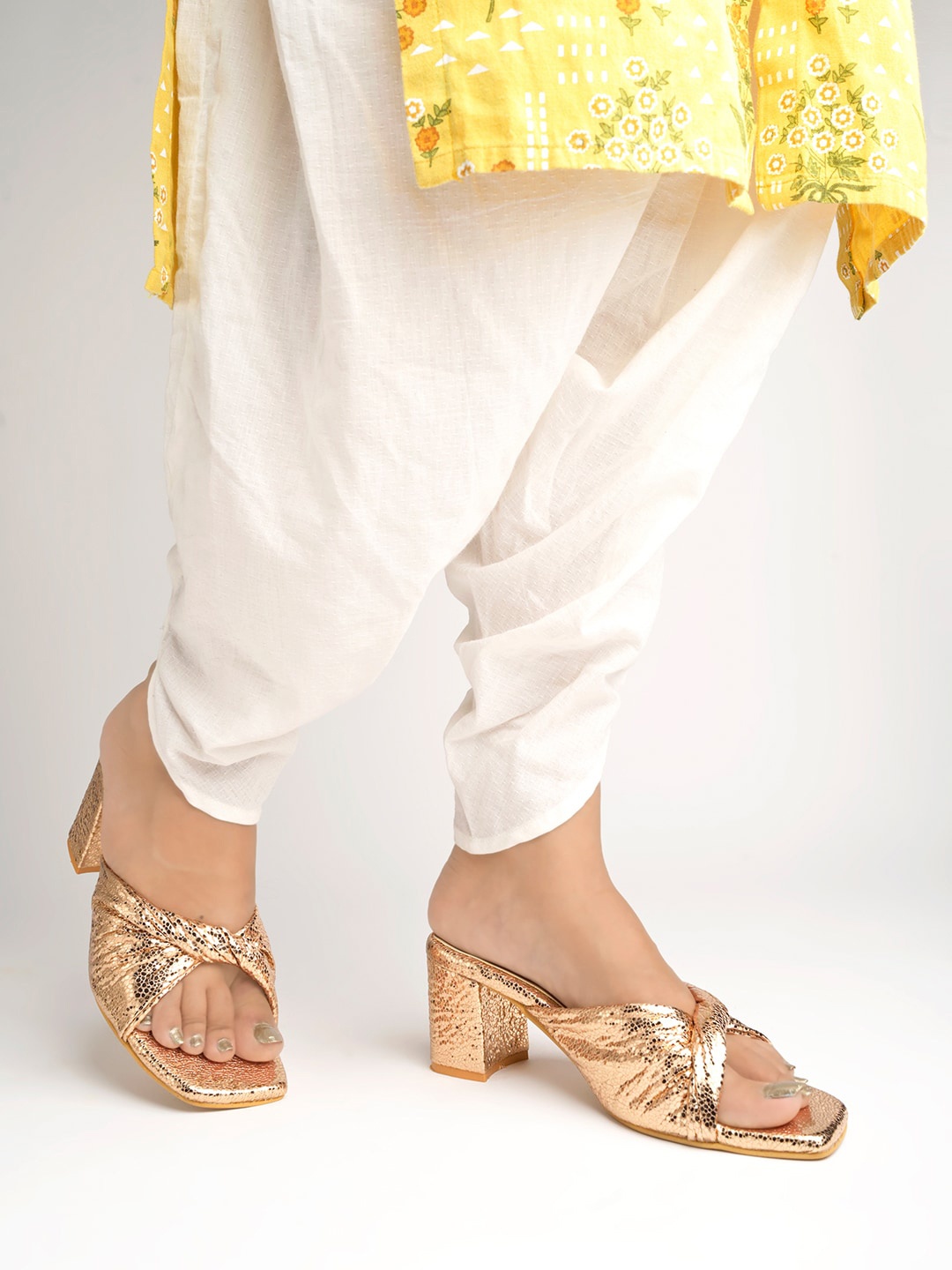 

Shoetopia Embellished Textured Party Block Heels, Rose gold