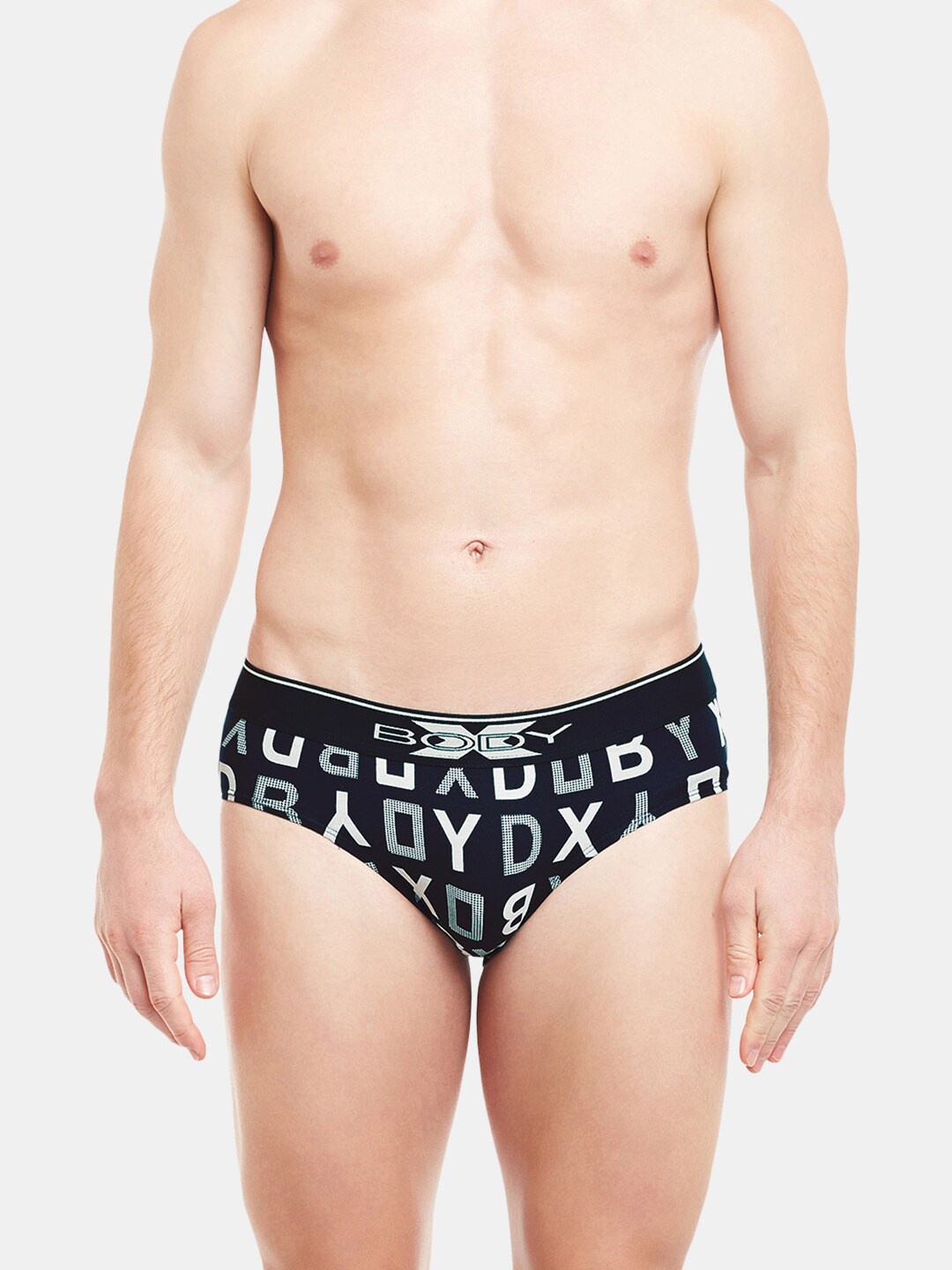 

BODYX Men Printed Low-Rise Pure Cotton Basic Briefs BX04B-NAVY-PRINT-S, Navy blue