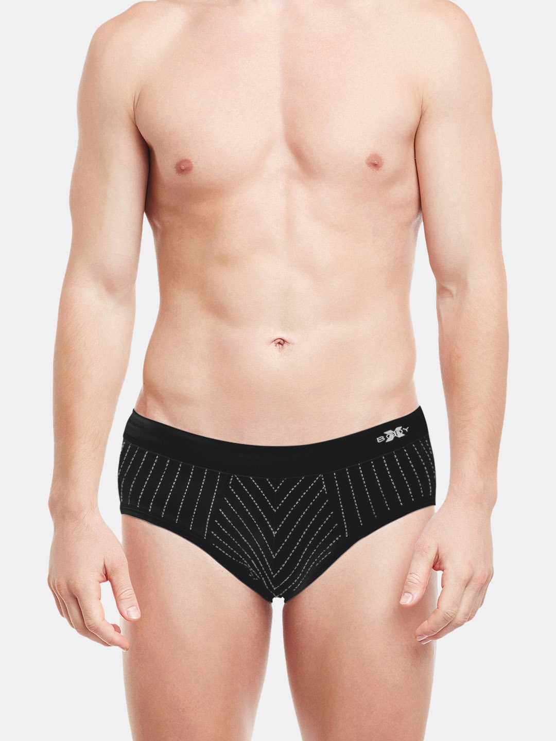

BODYX Men Striped Low-Rise Briefs BX30B-STGREY-XL, Black