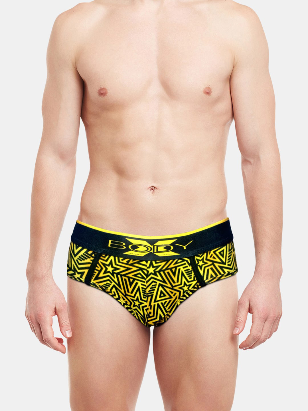 

BODYX Men Abstract Printed Low-Rise Pure Cotton Basic Briefs BX01B-PRINT-9-XL, Yellow