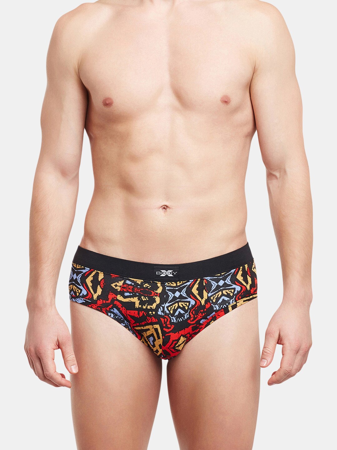 

BODYX Men Abstract Printed Low-Rise Hipster Brief BX06B-MULTI-PRINT-S, Black