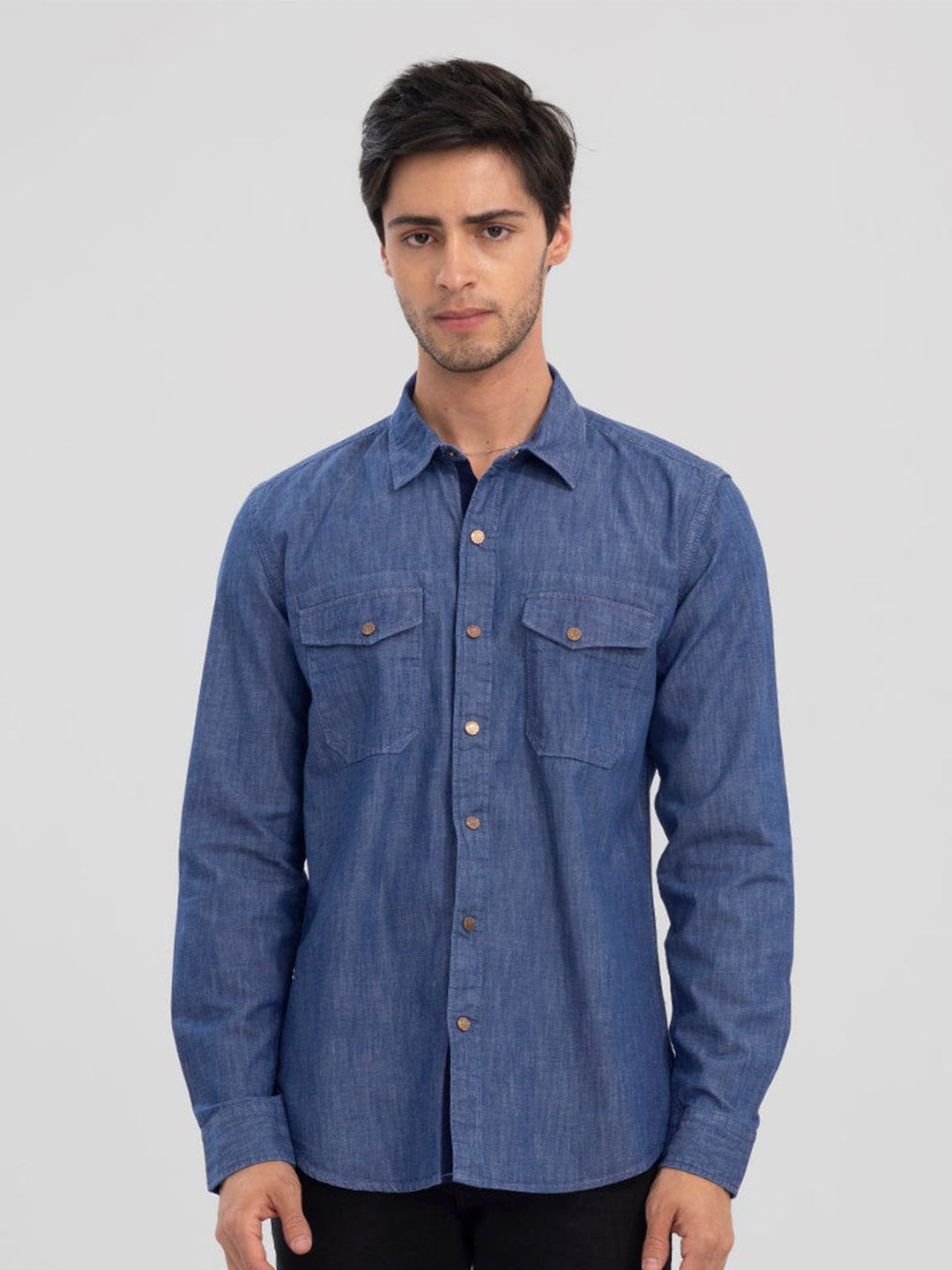 

Snitch Blue Classic Slim Fit Opaque Cotton Casual Shirt
