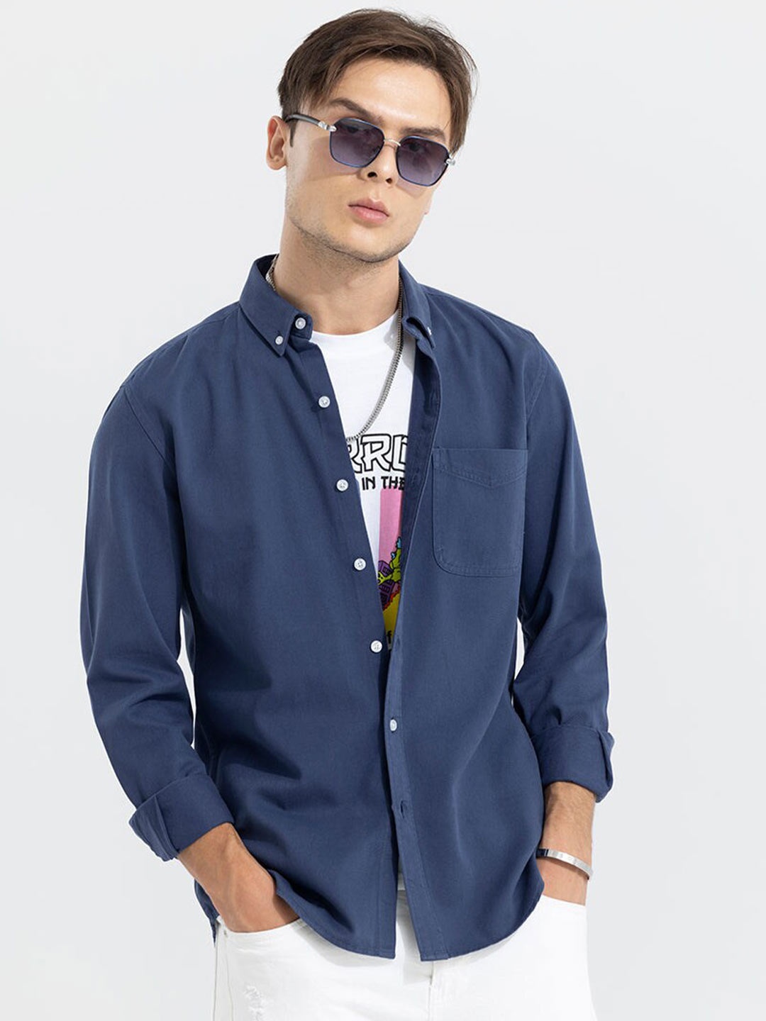 

Snitch Blue Classic Slim Fit Cotton Casual Shirt