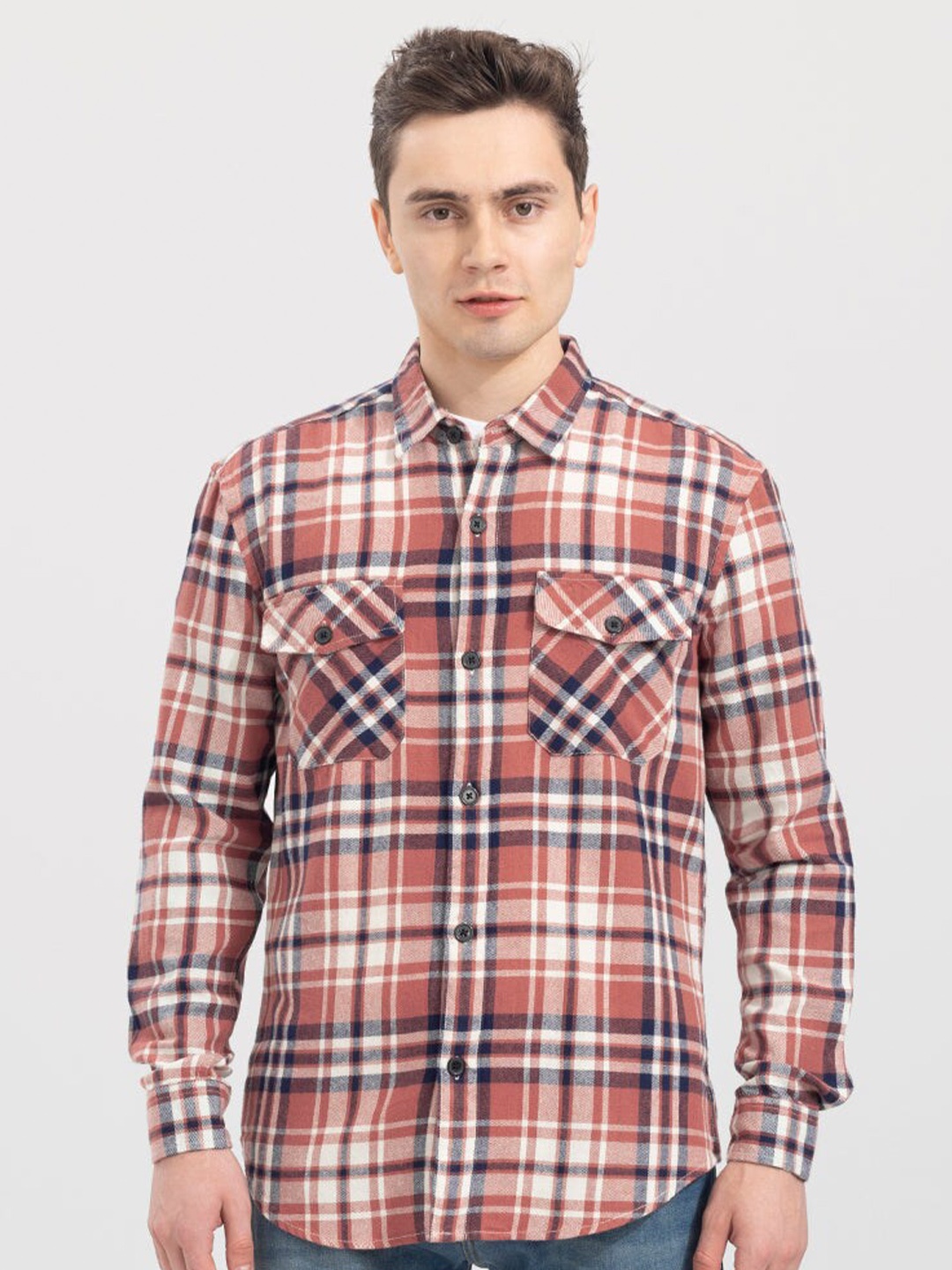 

Snitch Men Red Classic Tartan Checked Slim Fit Cotton Casual Shirt