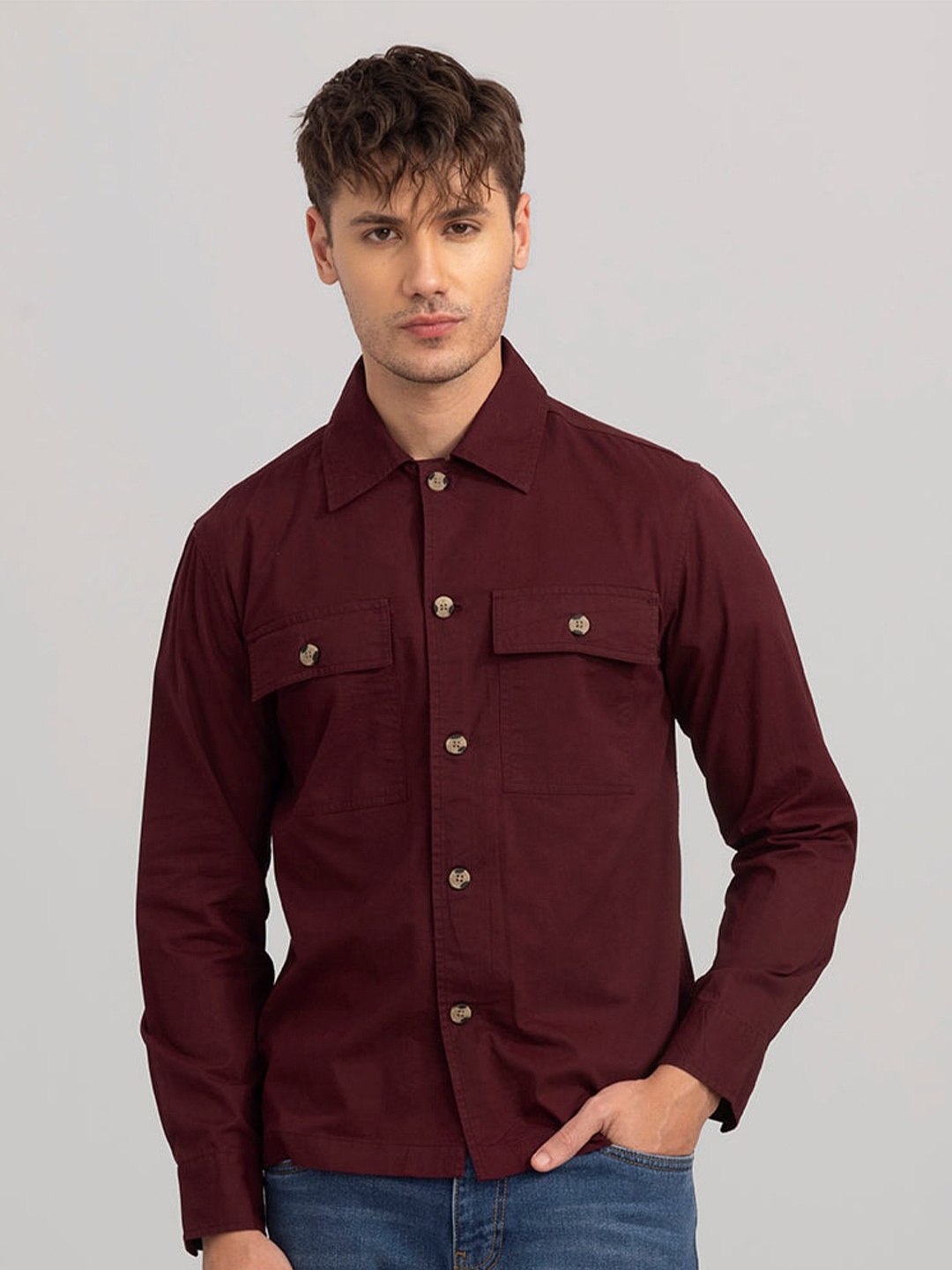

Snitch Maroon Classic Slim Fit Cotton Casual Shirt