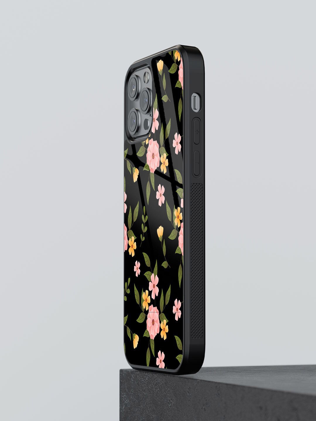 

macmerise SK Periwinkle Design Glass iPhone 13 Pro Back Case, Black