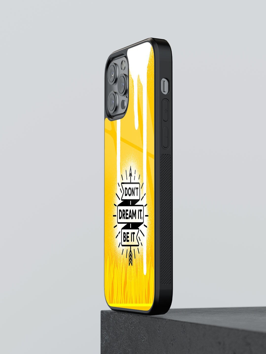 

macmerise Dont Dream It Be It Design Glass iPhone 13 Pro Back Case, Yellow