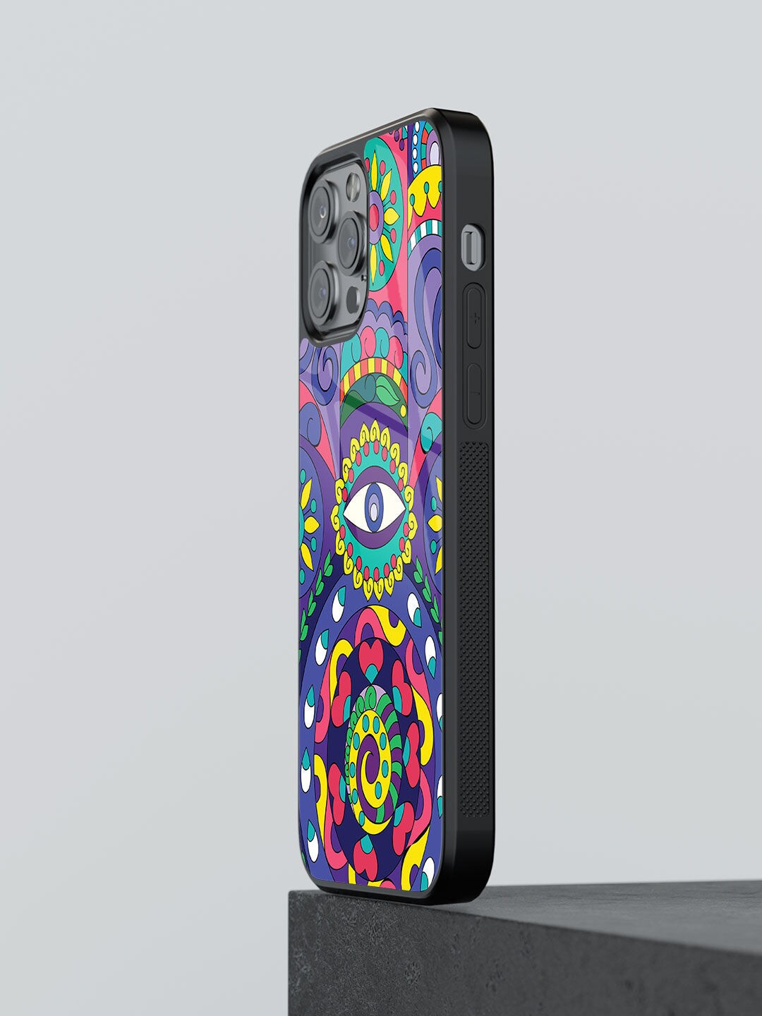 

macmerise iPhone 13 Pro Humsa Design Glass Phone Back Case, Blue