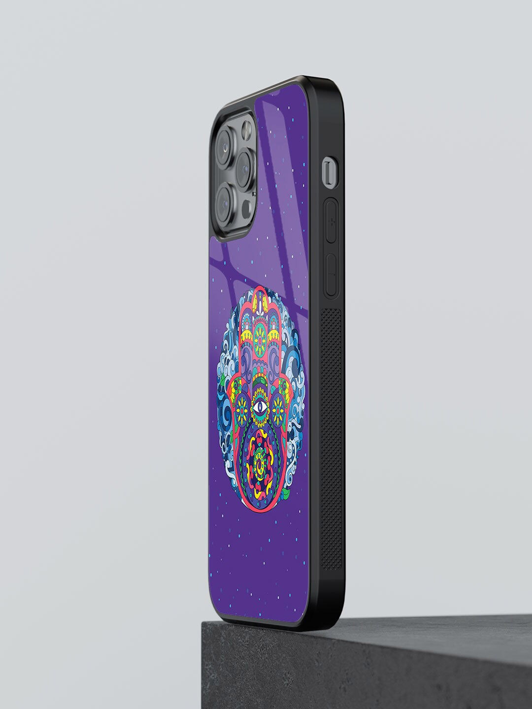 

macmerise Humsa Mandala Design Glass iPhone 13 Pro Back Case, Purple