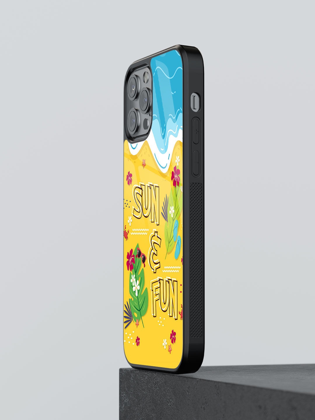 

macmerise Sun & Fun Design Glass iPhone 13 Pro Phone Back Case, Yellow