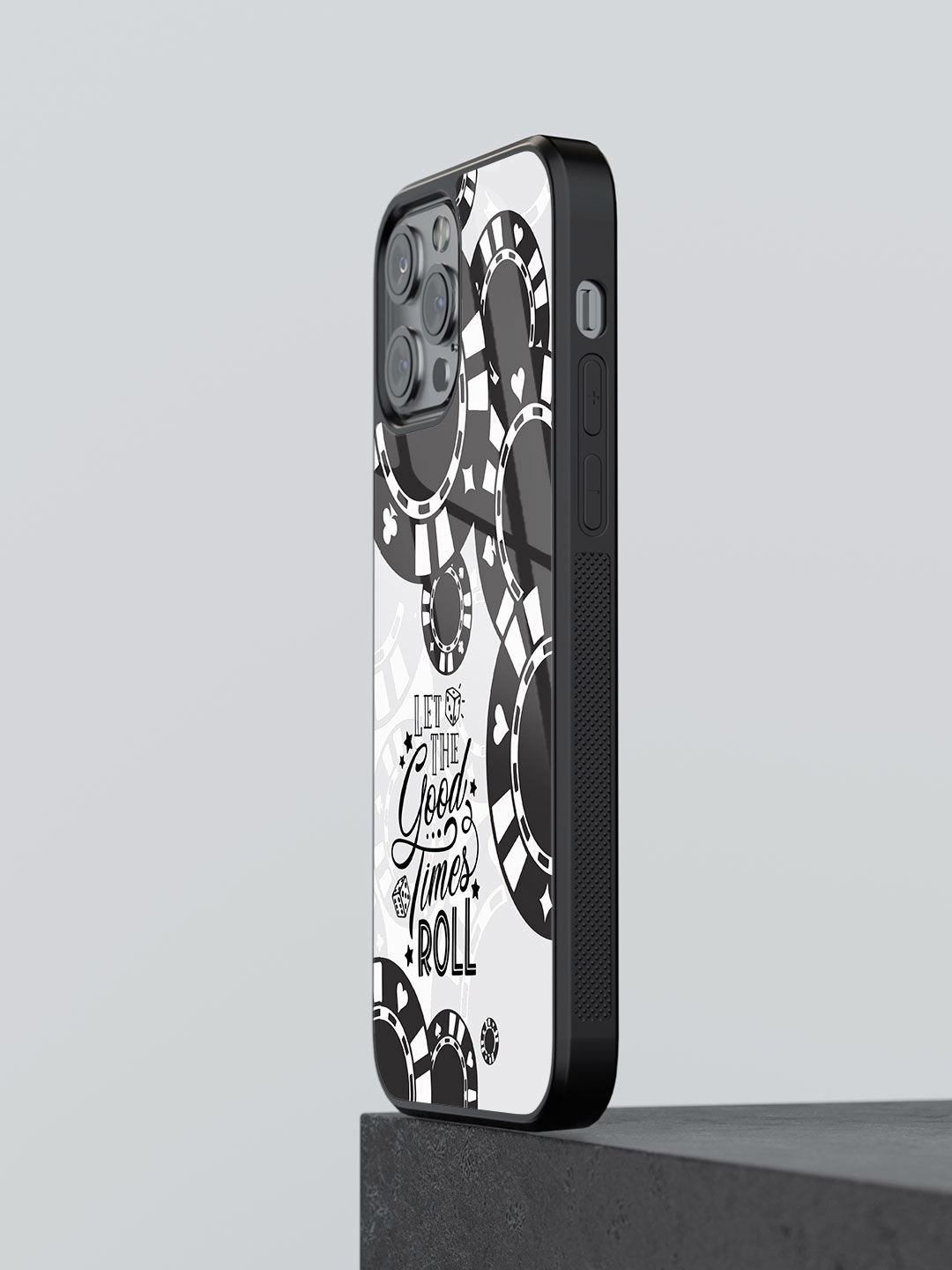

macmerise Let The Good Times Roll Design Glass iPhone 13 Pro Back Case, Black