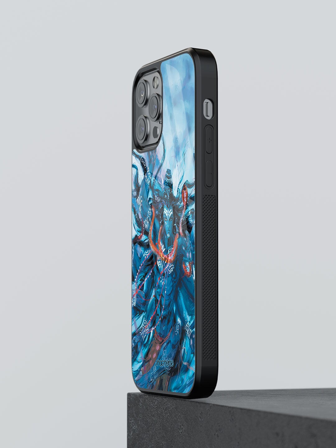 

macmerise Shiva Tandav Design Glass iPhone 13 Pro Back Case, Blue