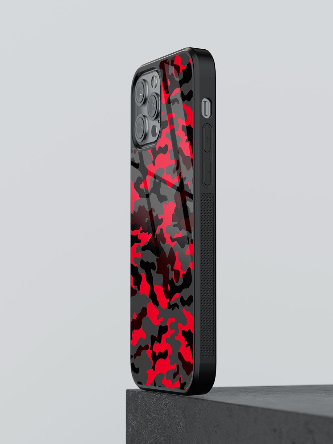 

macmerise Camo Red Design Glass iPhone 13 Pro Phone Back Case, Black