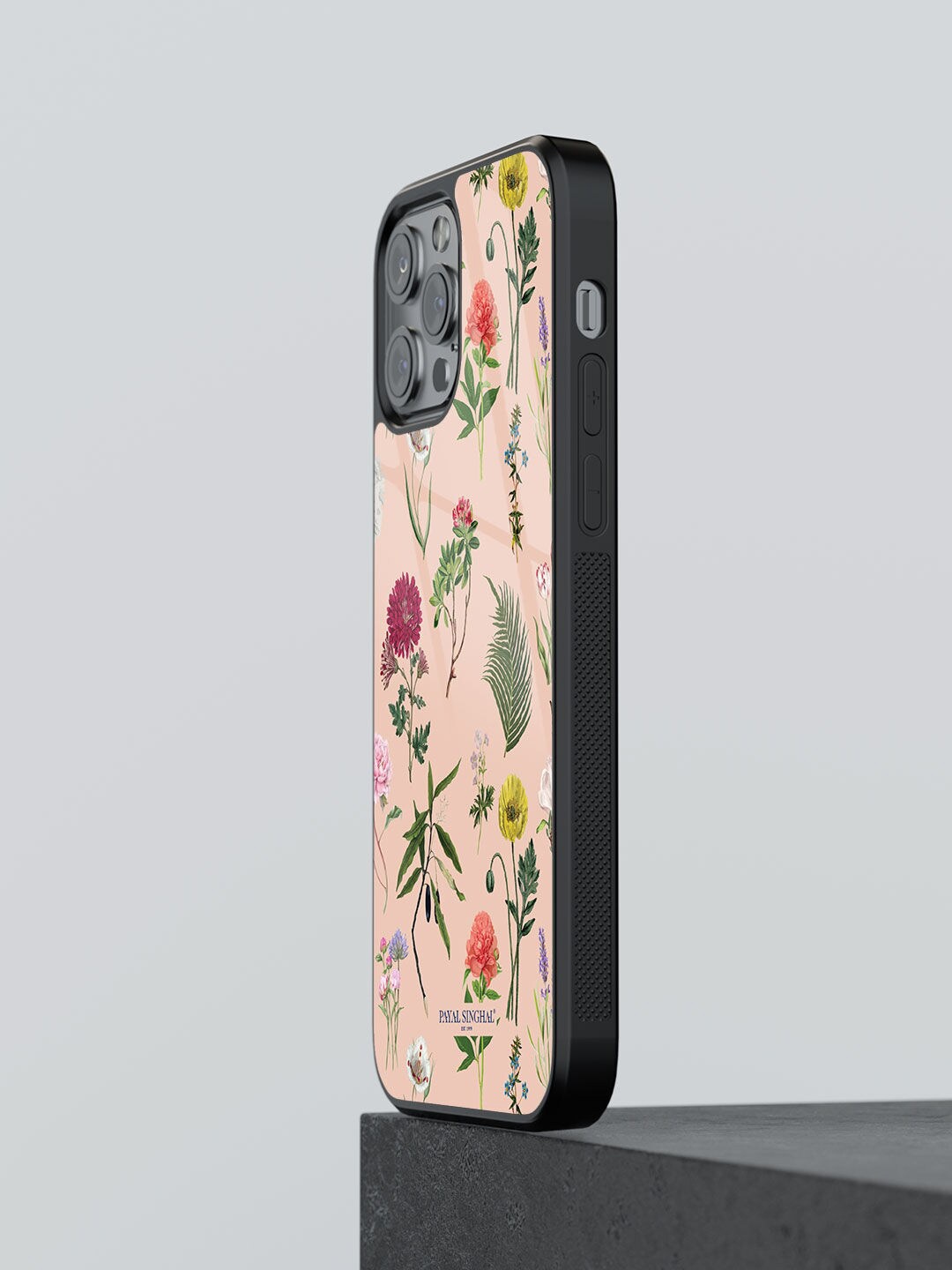 

macmerise Floral Printed iPhone 13 Pro Glass Phone Back Case, Peach