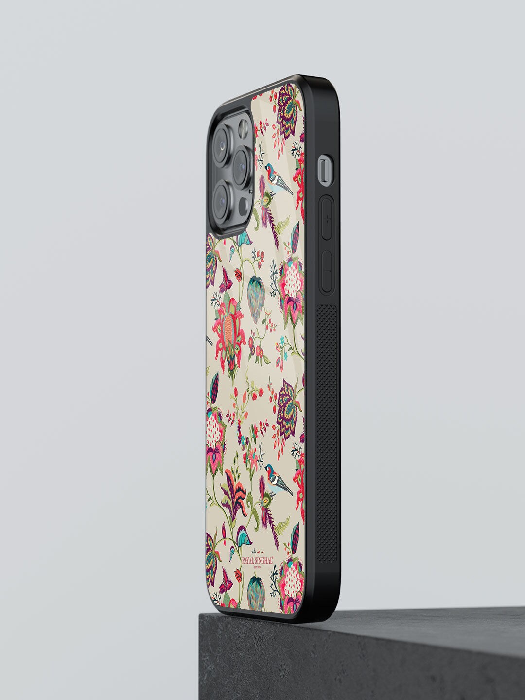 

macmerise Floral Design Glass iPhone 13 Pro Back Case, Beige