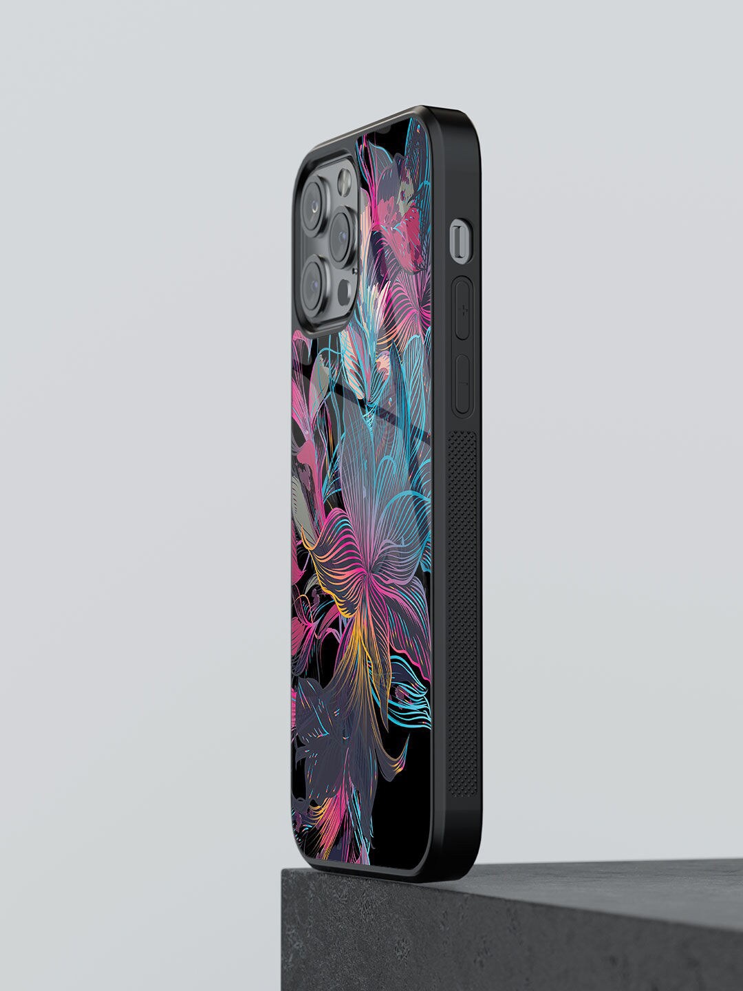 

macmerise Printed iPhone 13 Pro Glass Phone Back Case, Black