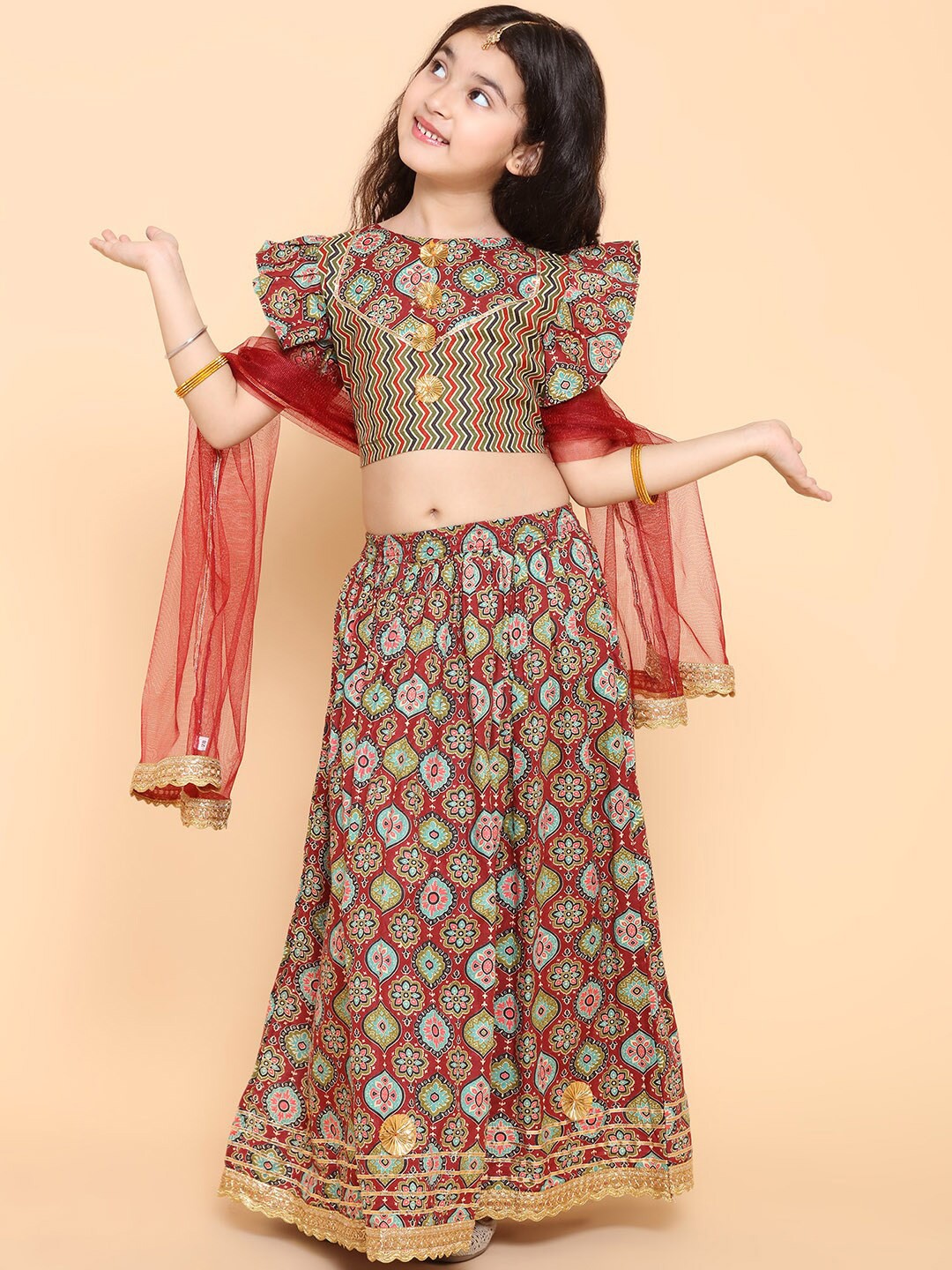 

Aj DEZInES Girls Floral Printed Ready to Wear Lehenga & Blouse With Dupatta, Maroon