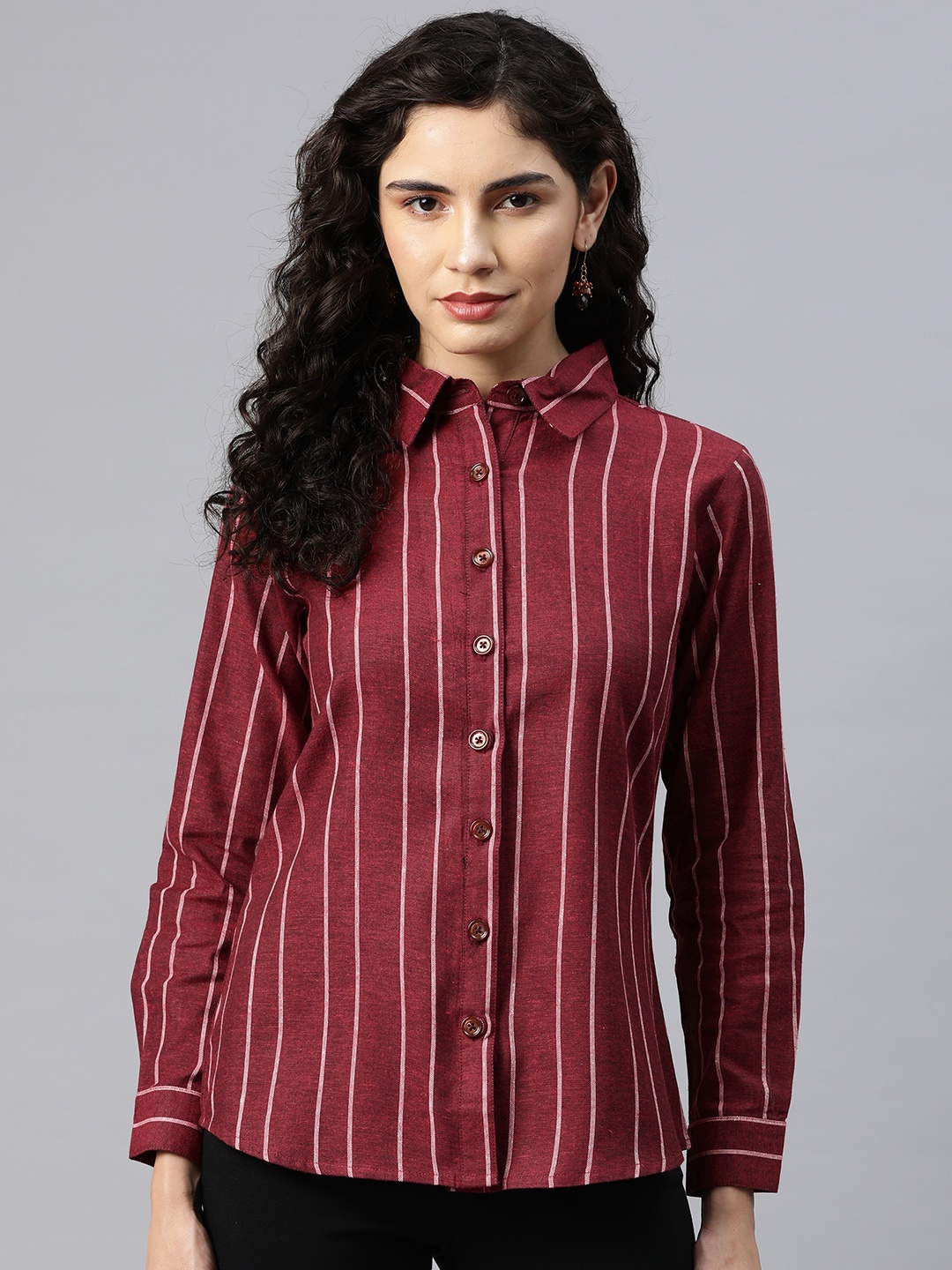 

Cottinfab Striped Cotton Shirt Style Top, Maroon