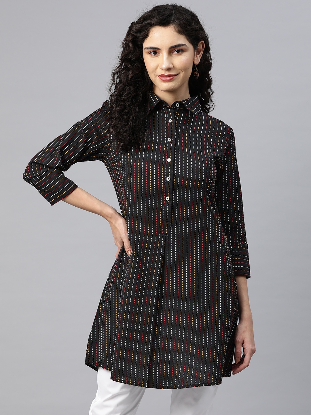 

Cottinfab Striped Cotton Top, Black