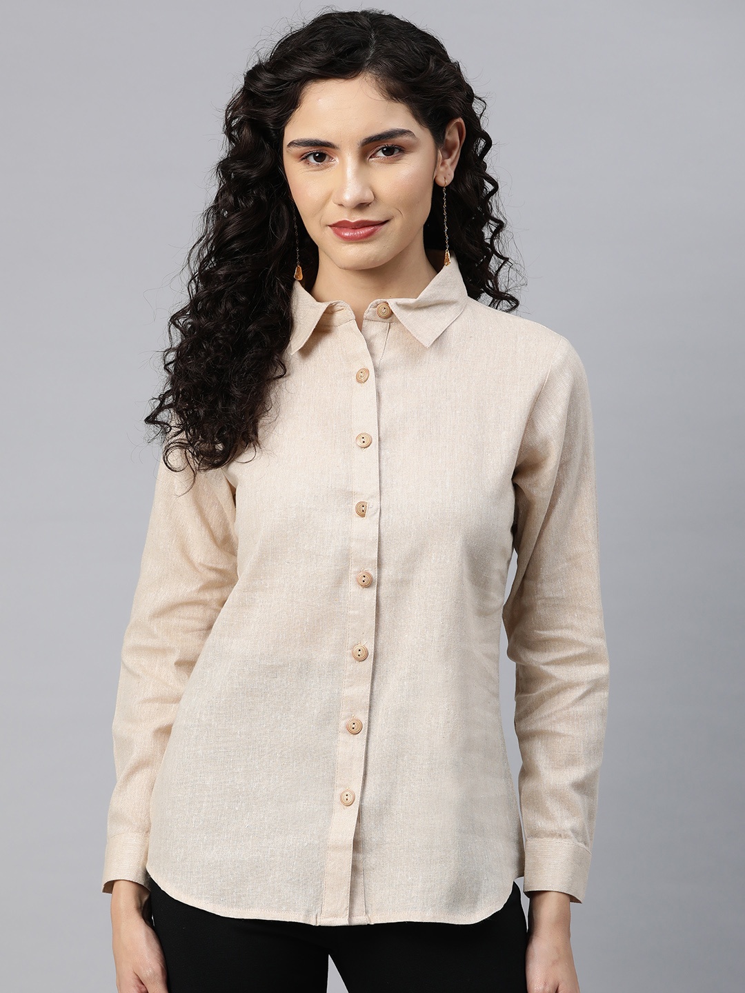 

Cottinfab Cotton Shirt Style Top, Beige