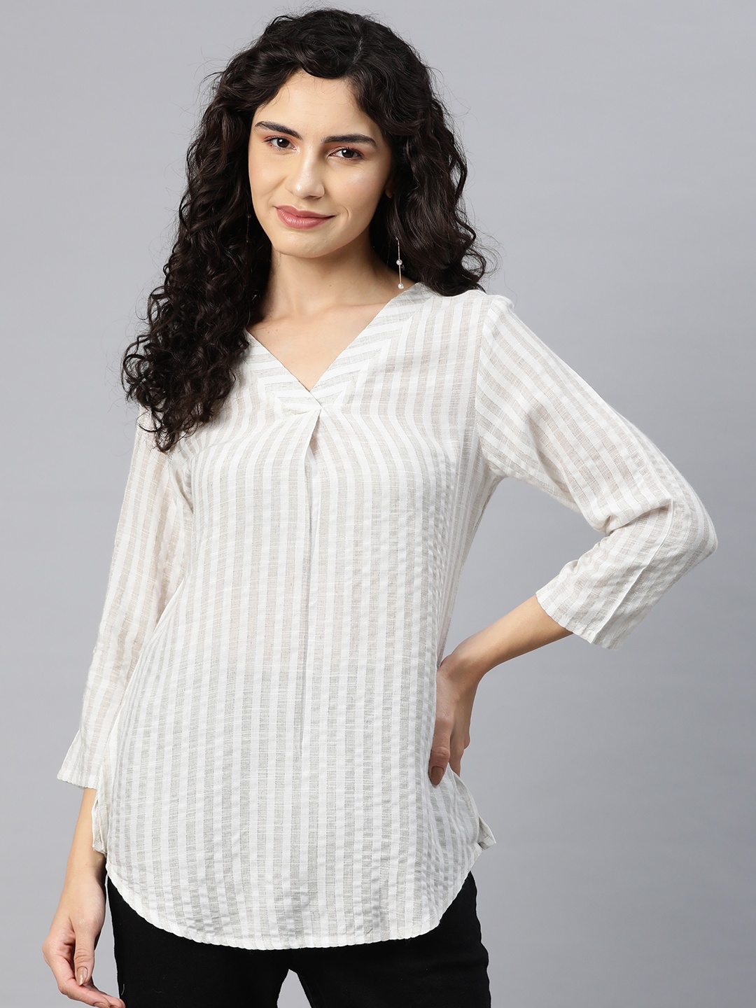 

Cottinfab Striped Cotton Top, White