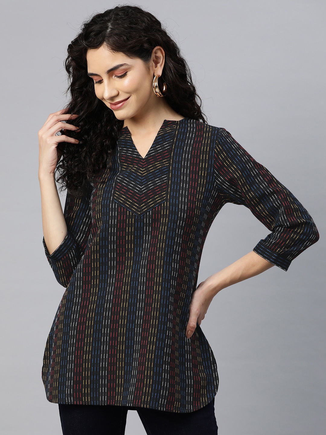 

Cottinfab Embroidered Regular Top, Black