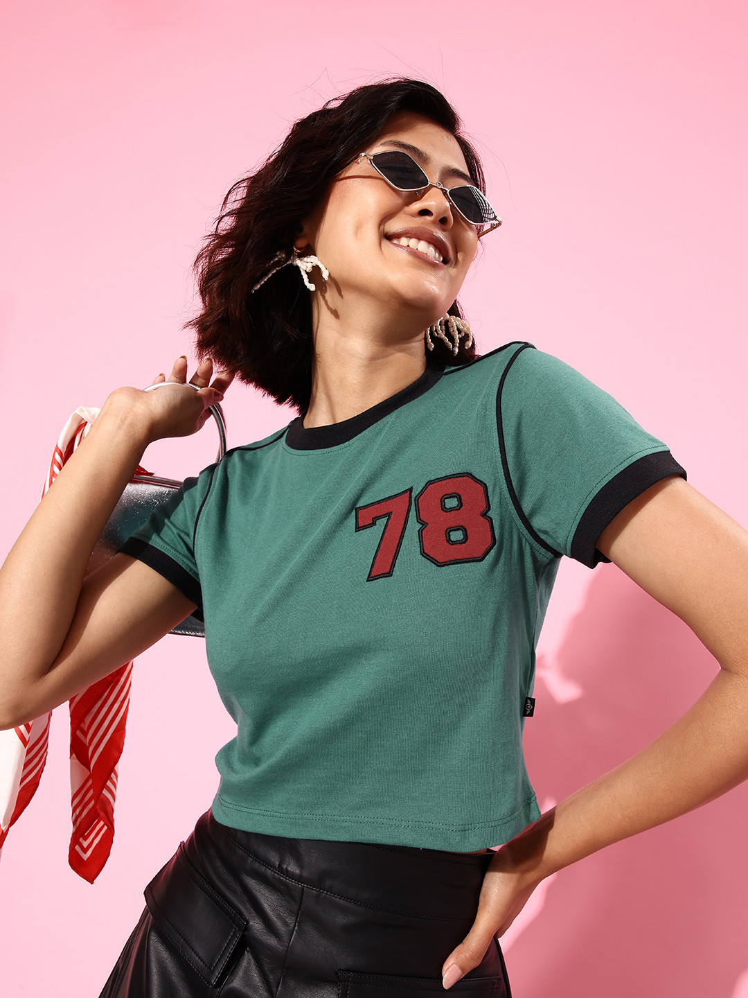 

The Roadster Life Co. Varsity Embroidered Crop T-shirt, Green